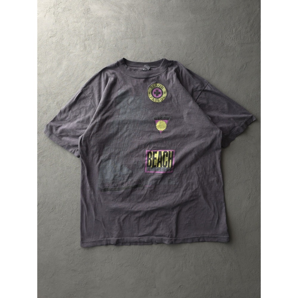 Vintage 1990s Florida Beach Patrol Gray Dyed Single Stitch Cotton T-shirt XL